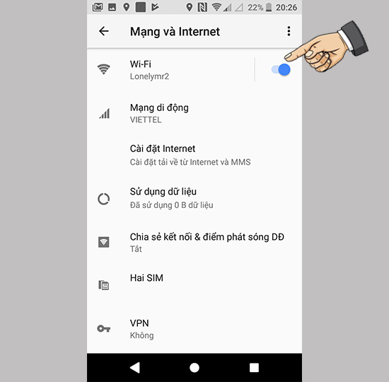 Vào tùy chọn WiFi